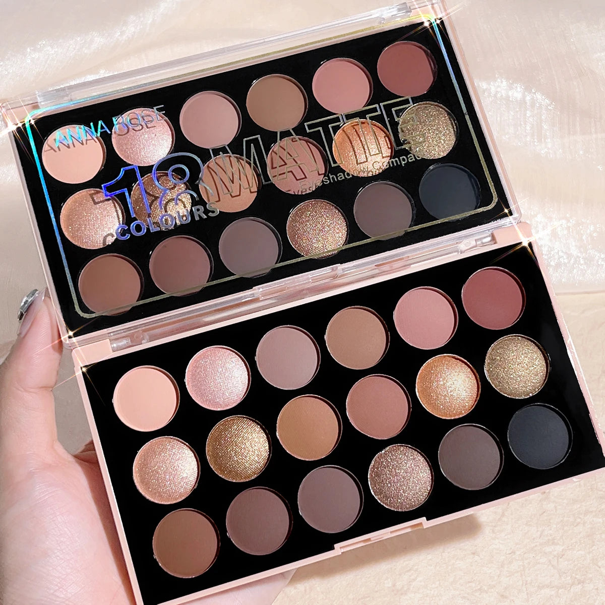 18-Color Eyeshadow Palette – Pearlescent, Matte, Fine Shimmer, Glitter, Earth Tones, Long-Lasting, High-Performance