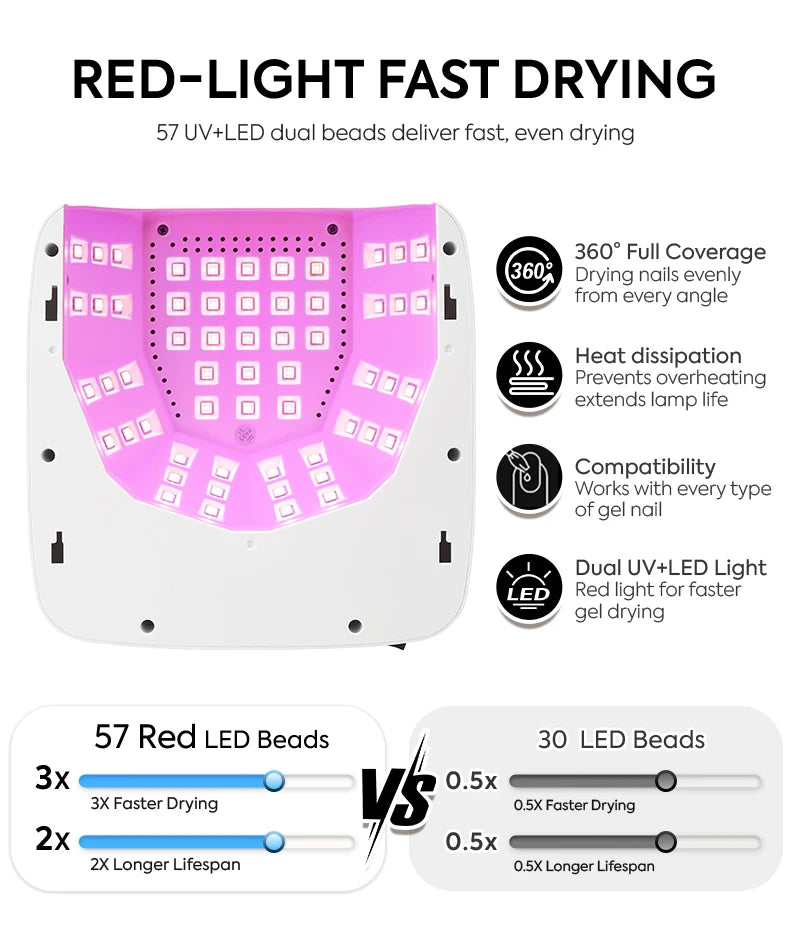 180W Cordless UV LED Nail Lamp With LCD Display Wireless 57LEDS Nail Drying Lamp For Drying Polish Gel Rechargeable Salon Tools