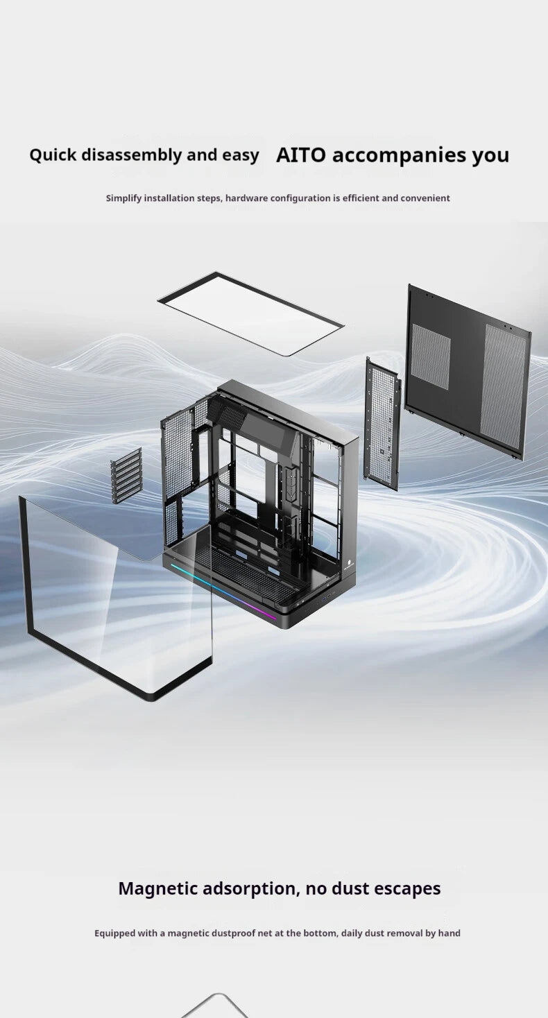 WJCOOLMAN AITO Plus ATX PC case 9.16-inch software screen RGB light strip 360 water cooler curved glass computer case