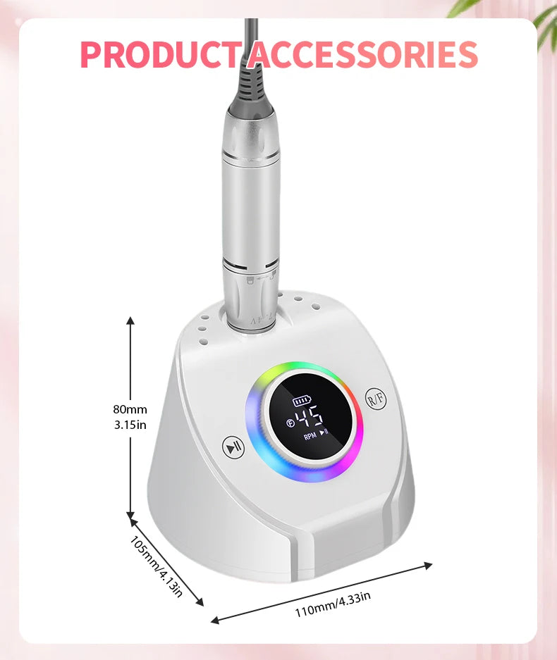 45000RPM Professional Rechargeable Electric Nail Drill Machine With Base Portable Cordless Nail File For Acrylic Gel Nail Remove