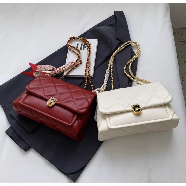 Light Luxury Elegant Red Plaid Chains Shoulder Bag High Quality Fashion Girls New Crossbody Bag Large Capacity Commuter Bag