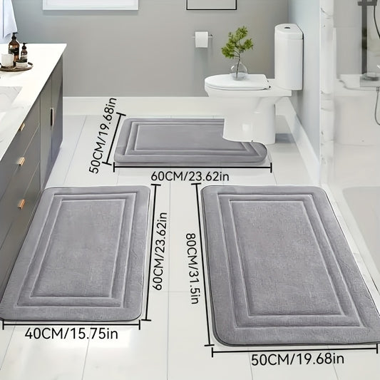 Bathroom Rug 3pcs Memory Thickened Foam Bath Mat, Non-Slip, Extra Absorbent Soft Bath Mat, Machine Washable, Water Washable, Quick Water Absorption, Quick Drying, Thickened Non-Slip, Fade Resistant, Suitable for Bedroom, Bath