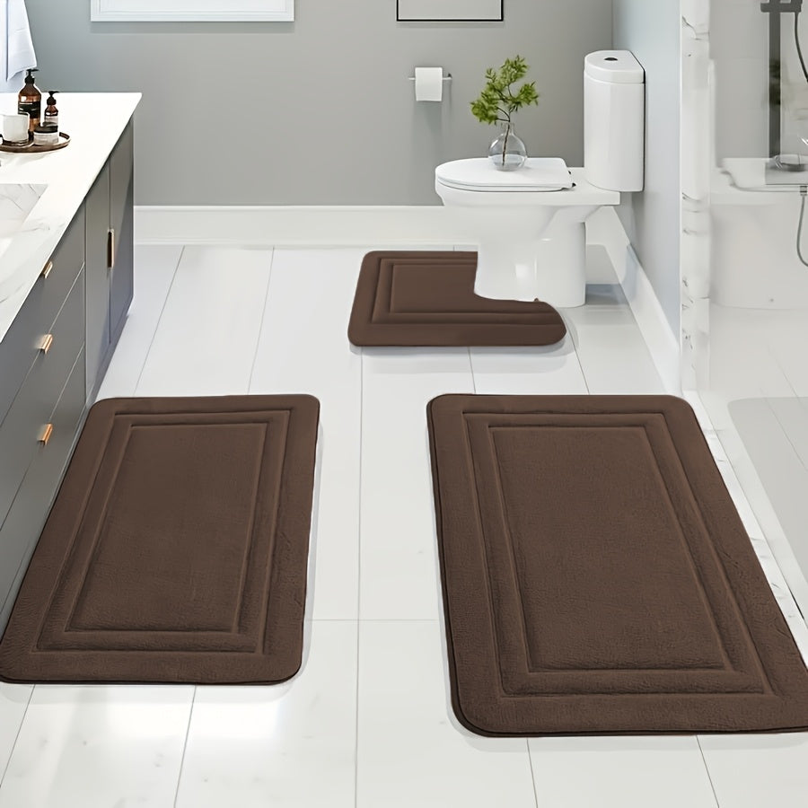 Bathroom Rug 3pcs Memory Thickened Foam Bath Mat, Non-Slip, Extra Absorbent Soft Bath Mat, Machine Washable, Water Washable, Quick Water Absorption, Quick Drying, Thickened Non-Slip, Fade Resistant, Suitable for Bedroom, Bath