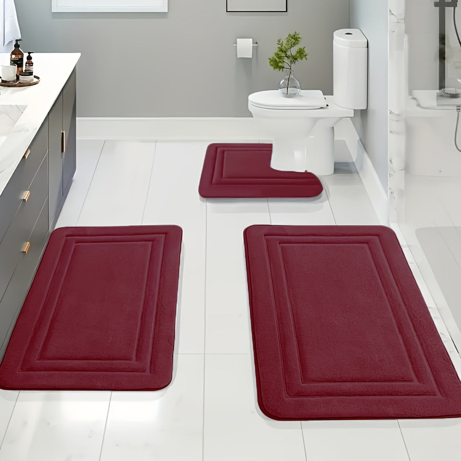 Bathroom Rug 3pcs Memory Thickened Foam Bath Mat, Non-Slip, Extra Absorbent Soft Bath Mat, Machine Washable, Water Washable, Quick Water Absorption, Quick Drying, Thickened Non-Slip, Fade Resistant, Suitable for Bedroom, Bath