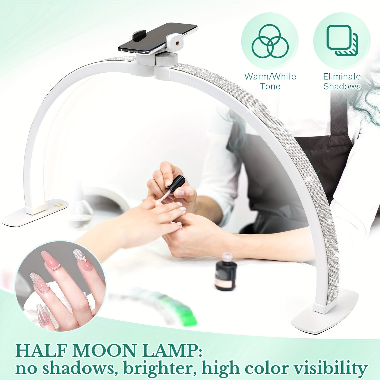 29-Inch Foldable Nail Lamp with Phone Holder - Adjustable Arched Light for Manicure, Pedicure, Eyelash Extensions & Tattoo Crafts - USB-Powered, Formaldehyde-Free, Creates Professional Manicures & Special Effects, Manicure Li