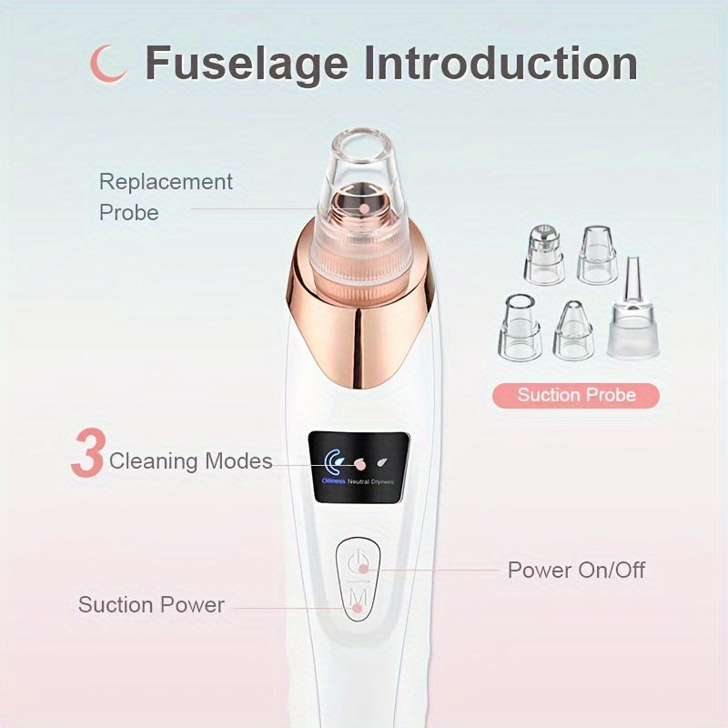 Blackhead Remover Pore Vacuum, Facial Pore Cleaner - 5 Suction Levels, 5 Probes, USB Rechargeable Blackhead Vacuum Kit, Electric Tool for Adults, Holiday Gift