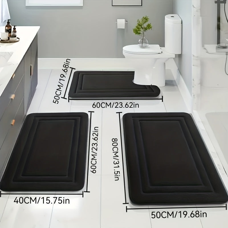 Bathroom Rug 3pcs Memory Thickened Foam Bath Mat, Non-Slip, Extra Absorbent Soft Bath Mat, Machine Washable, Water Washable, Quick Water Absorption, Quick Drying, Thickened Non-Slip, Fade Resistant, Suitable for Bedroom, Bath