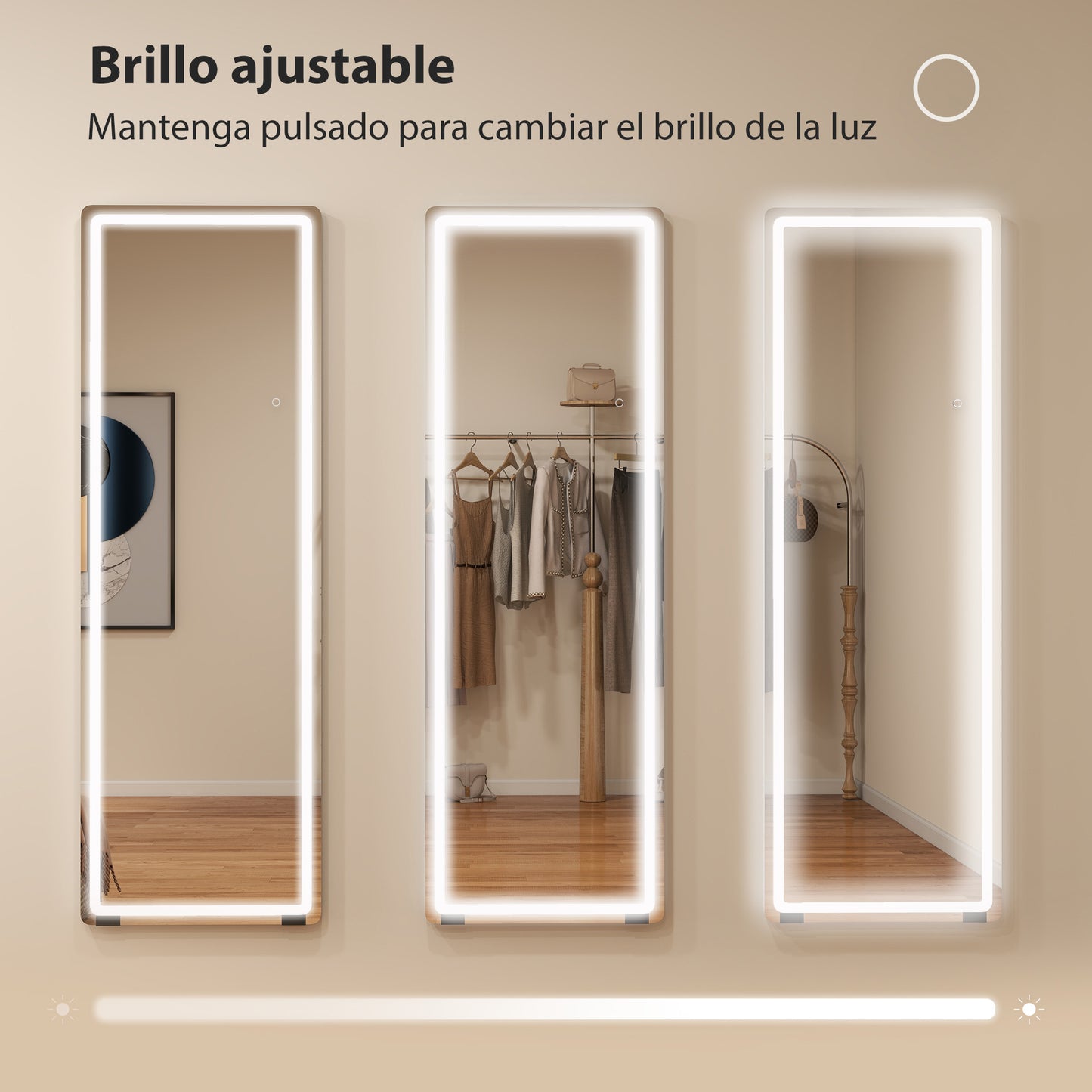 Homcom Full Length Standing Mirror with Lights 150X50 cm Frameless 3 Color Temperatures Adjustable Brightness Transparent