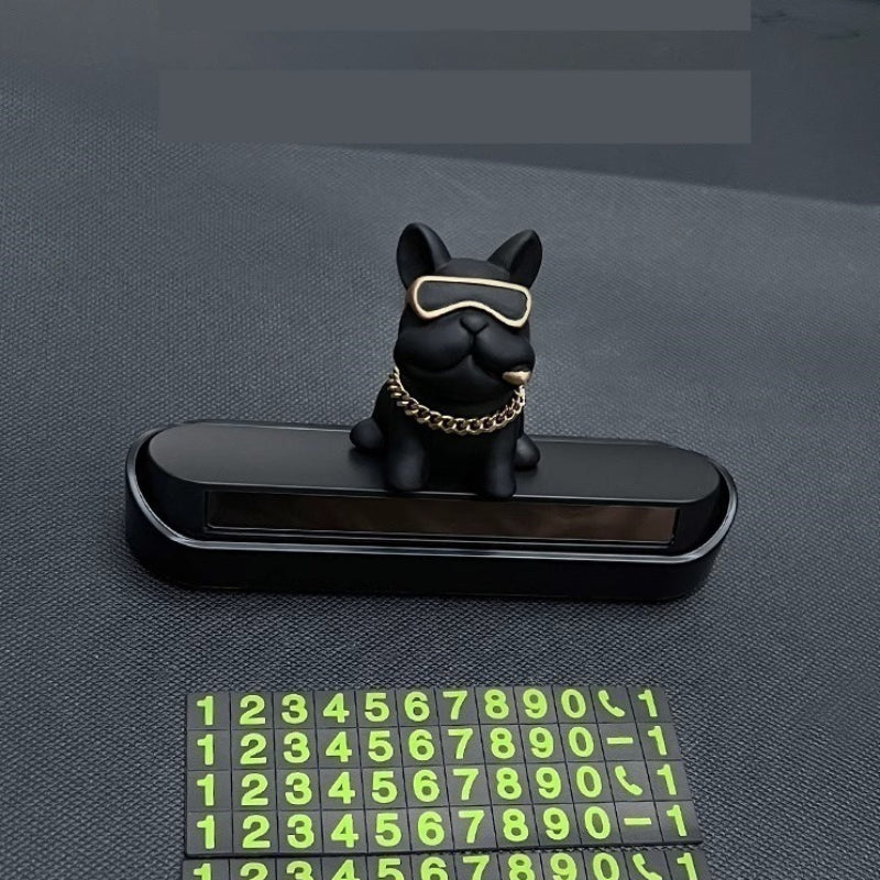 Creative Geometric French Bulldog Car Phone Holder - Stylish Temporary Parking Sign with License Plate, Available in Red or Black, Includes Free Number Plate